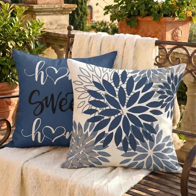 Obrázok produktu pre Poťah na vankúš 40x40 cm, modrá, motívy: náprsníky, 2 kusy, materiál: polyester, vzhľad: ľan