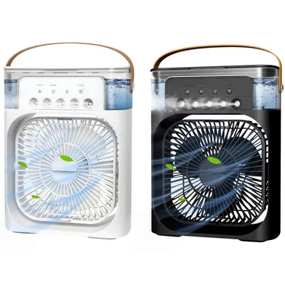 Produktbild von 2er Tragbare Klimaanlagen,Ventilator mit 3 Geschwindigkeiten,5 Sprüharten,Timer,Luftbefeuchter mit 600ml-Wassertank,USB-Ladefunktion Luftkühler,leiser