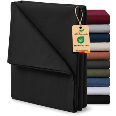 Produktbild von EllaTex Renforcé Bettlaken ohne Gummizug 140x200 Baumwolle – weiches Haustuch & Betttuch, Farbe: Schwarz