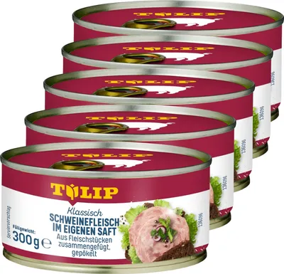 Produktbild von TULIP 5x 300 g Schweinefleisch im eigenen Saft Fleisch Schwein Frühstücksfleisch