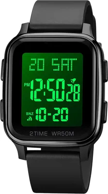 Productafbeelding van Digitale LED-polshorloge voor heren en dames, met grote cijfers, 50 meter waterdicht, dubbele tijdweergave, stopwatch, rechthoekig sporthorloge, uni