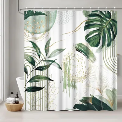 Obrázek produktu pro Voděodolná sprchová závěsa, odolná proti plísním, rozměry 240 x 180 cm, s motivem "boho džungle" do koupelny