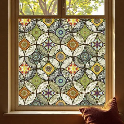 Produktbild von Fensterfolie Blickdicht Statisch – Sichtschutzfolie Buntglas Dekofolie – UV-Schutz Milchglasfolie für Fenster & Bad, 45x200cm