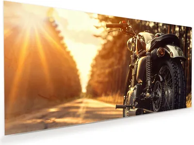 Produktbild von Glasbild 80x40cm in XXL für Wohnzimmer, Schlafzimmer Motiv Motorradsonne
