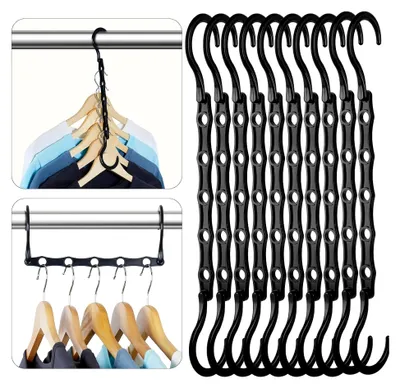 Produktbild von 10 Stück Kunststoff Kleiderbügel Schrank Organizer Platzsparend Rutschfest Stabil Schwarz 23,5 cm (L)