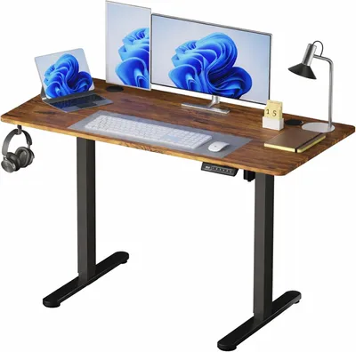 Immagine prodotto di Scrivania regolabile in altezza, da seduto a in piedi - Elettrica - Con display - 120x120x60 cm - Metallo - Stile industriale - Marrone e nero