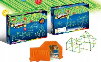 Immagine prodotto di Gioco di costruzione 3D per bambini, 128 pezzi, bacchette luminose, con copertura a tenda inclusa