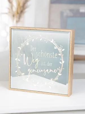 Produktbild von Gilde Spiegelbild (LED), quadratisch, "Wedding", Spruch, MDF, Spiegelglas, silberfarben, VE 2, L. 4 cm, B. 21 cm, H. 21 cm 51195 4063387511954