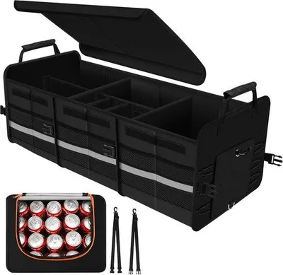 Produktbild von Famanu Kofferraum Organizer mit 88 Liter und 22 Liter Kühlfach - 7 Fächer - Faltbarer Auto-Organizer