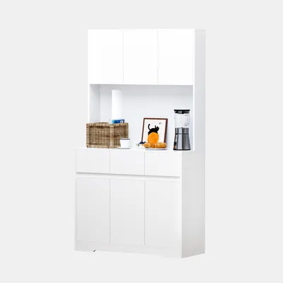 Produktbild von Küchenschrank mit Arbeitsplatte, Buffetschrank mit LED-Beleuchtung und Steckdose, 170 x 38,5 x 100 cm, Weiß