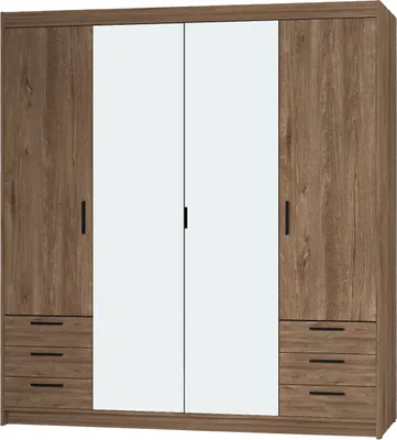 Produktbild von Masseno Drehtürenschrank ELENORA 176,3 cm Kleiderschrank Schlafzimmer Schrank 4-türig mit Spiegel Braun