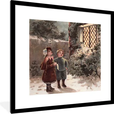 Produktbild von MuchoWow® Gerahmtes Poster Porträt Weihnachten - Winter - Vintage 40x40 cm - Poster mit Schwarzem Bilderrahmen Wandposter Rahmen Foto Bilder - Poster - Plakat im Rahmen