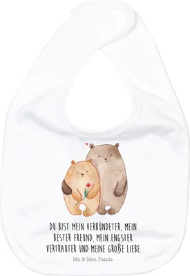 Produktbild von Mr. & Mrs. Panda Lätzchen Bären Liebe - Weiß - Geschenk, Kuscheln, Freundin, Partner, Schlabberlatz, Für Babys, Blume, Sabber, Sabberlätzchen, Verknallt, Babylätzchen