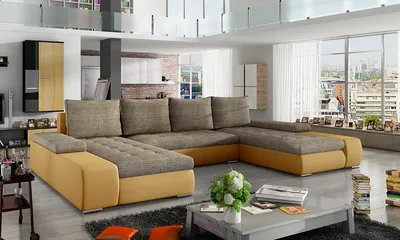 Produktbild von NABBI Ecksofa U mit Zerlegung ein Lagerraum Melfi L / P - Cappuccino / Hellbraun