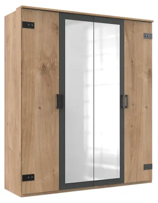 Produktbild von Schlafzimmer Kleiderschrank mit 180 cm Breite in Eiche mit graphit, 4-türig mit 2 Spiegeltüren - MONTELLA-43