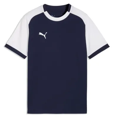 Image de Maillot de football Puma pour jeunes, collection Teamliga26, modèle Junior, couleurs marine, blanc et logo Puma