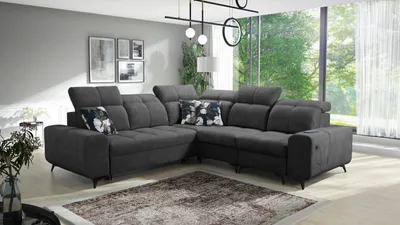 Produktbild von Ecksofa L-Form Wohnzimmer Couch mit Bettfunktion GOLD III Rechtsseitig Farbe Grau Stoff WAVE 16 IM SOFA