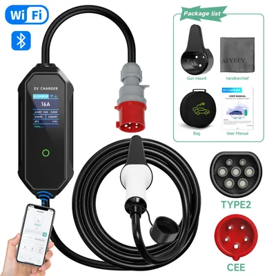 Zdjęcie produktu dla Kabel do ładowania samochodu, 5 metrów, typ 2, 11 kW, 3-fazowy, przenośna ładowarka
