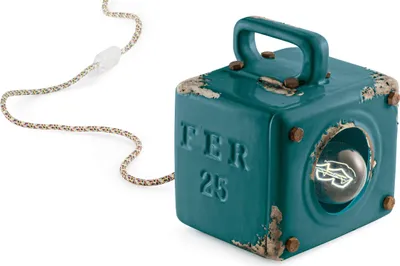 Produktbild von Tischleuchte Keramik 20 cm hoch Petrol Shabby Antik E27 eckig Vintage Keramiklampe