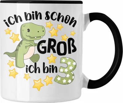 Produktbild von Trendation - 3. Geburtstag Tasse Jungs Jungen Geschenk 3 Jahre Alt 3 Dino für Jungs Dinosaurier Sohn (Schwarz)