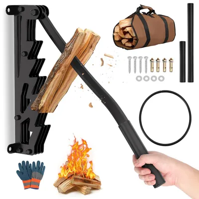 Produktbild von Peviasot Manueller Holzspalter für Kaminholz und Anzündholz, Schwarz, Wandgerät mit abnehmbarem Griff, Tasche und Handschuh