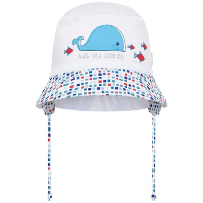 Produktbild von Jungen Sommermütze Sonnenhut Sommerhut Binde-Mütze Fischerhut Walfisch, Gr. 46, Weiß-Blau