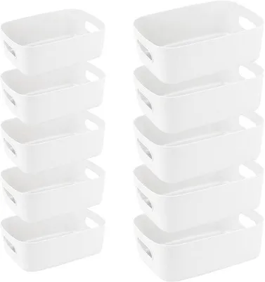 Immagine prodotto di Set di 10 contenitori in plastica impilabili, con maniglie laterali, di Unyqoos® – 2 dimensioni (25×16,5×10 cm e 20,5×14×7,3 cm) per cucina, ufficio e uso domestico