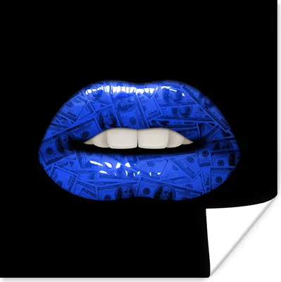 Produktbild von MuchoWow® Poster Lippen - Geld - Blau 50x50 cm - Wohnzimmerdekoration