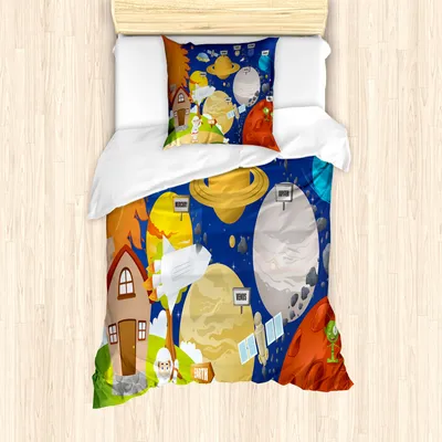 Produktbild von ABAKUHAUS Lehrreich Mantele, Cartoon Weltraum, Milbensicher Allergiker geeignet mit Kissenbezügen, 135 cm x 200 cm - 80 x 80 cm, Mehrfarbig