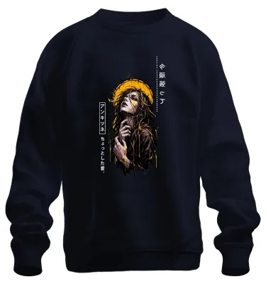 Produktbild von Gothic Frau Dornenkrone Heiligenschein Japan Y2K Aesthetic Sweatshirt Pullover, Navy, L