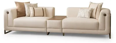 Image de Ensemble de salon moderne beige : canapés 4 + 1 + 1 places, fauteuils et meubles rembourrés