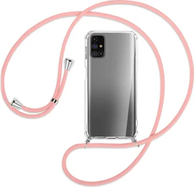 Produktbild von Handykette Backcover-Schutzhülle mit Band (Metall silberfarben) für Samsung Galaxy M31s - rosa