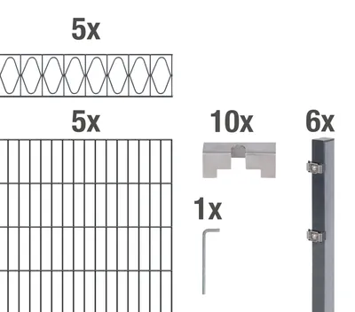 Image de Alberts 667795 Clôture à double barre "Eleganz" comme set complet de clôture de 27 pièces, revêtu de matière plastique, anthracite, hauteur 160 cm, longueur 10 m