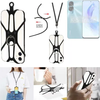 Produktbild von K-S-Trade 3in1 Handykette Handyband Handykordel Halsband Smartphone-Ring Handy-Ring kompatibel mit Honor 90 Lite Fingerhalterung Handyring