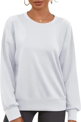 Produktbild von Damen Oversize Sweatshirt Weiß L Lockerer Langarm Pullover Streetwear Rundhals