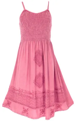 Produktbild von Besticktes Boho Sommerkleid, Indisches Hippie Midikleid - Pink, Damen, Viskose, Kleider