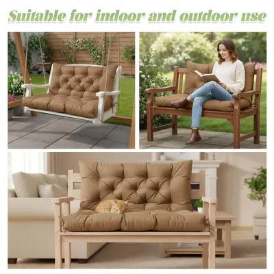 Obrázek produktu pro Polštář na zahradní lavičku 150 x 100 x 10 cm, venkovní sedák na lavičku pro 2–3 osoby, polštář na houpačku, khaki