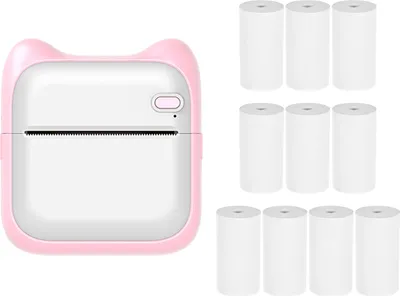 Obrázek produktu pro Mini kapesní fototiskárna, přenosná termotiskárna, 203 dpi, bezdrátové připojení BT, pro štítky s obrázky, seznamy pro kutily, poznámky, deník, papír na účtenky, okamžitá tiskárna, samolepky s 10 rolemi termopapíru, 57 x 25 mm, studovna, kancelář, kompatibilní se systémem Android iOS