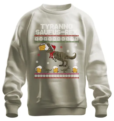 Produktbild von Tyranno Saufus-Rex Ugly Sweater - Weihnachten Xmas Christmas Sweatshirt Pullover, Natur, M