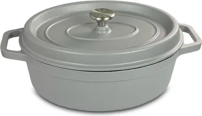 Produktbild von osoltus Bräter oval Gusseisen Schmortopf mit Tropfdeckel Hellgrau 33 cm