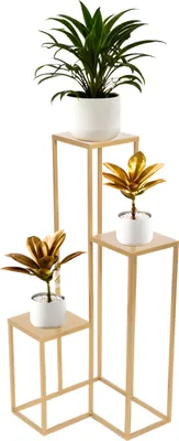 Produktbild von FRAMADO, Pflanzenständer Elle, 3 Etagen, Blumenständer, 40x40x95cm, Gold
