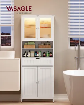 Produktbild von VASAGLE Badezimmerschrank mit LED-Beleuchtung, Badschrank, Aufbewahrungsschrank mit verstellbaren Ablagen, Schublade, offenen Fächern
