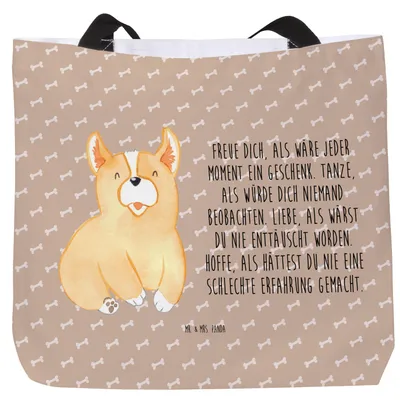 Produktbild von Mr. & Mrs. Panda Tote Bag Corgie - Hundeglück - Geschenk, Tragetasche, Reisetasche, Lebensfreude, Sprüche, Strandtasche, Einkaufstasche, Motivation, Hund, Tasche, Corgi