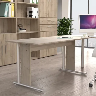 Produktbild von Schreibtisch >MINDI< in Bianco Eiche Nachbildung- 150x72x70cm (BxHxT)