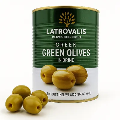 Produktbild von Latrovalis Grüne Oliven mit Stein 400 g – Sorte Chalkidiki, aus Griechenland