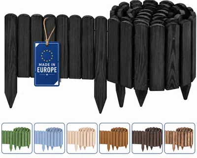 Produktbild von Woodygift Beeteinfassung Holz Rollzaun Gartenzaun Rasenkante Palisade Flexibler Rollborder für Beet und Rasen Graphit 40x200 cm