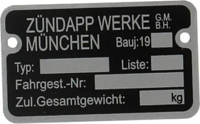 Produktbild von BestPrice Rahmenschild 19 kompatibel mit Zündapp