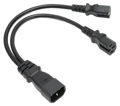 Imagen del producto de Cable de conexión IEC320 C14 a doble conector C15, con conector macho y hembra, cable de alimentación seguro para lámparas de escritorio, impresoras, proyectores, de 100-250 V, 12,6 pulgadas