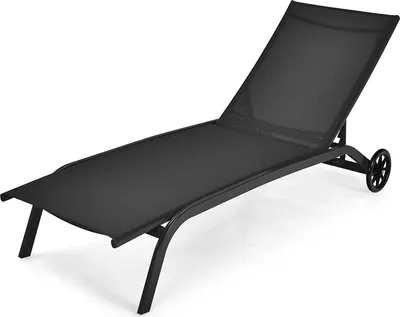 Produktbild von Sonnenliege Mobile Gartenliege mit Rollen, Liegestuhl Liege mit Verstellbarer Rückenlehne, Relaxliege Strandliege bis 150 kg belastbar, Outdoor-Liege für Garten Balkon Terrasse (schwarz)