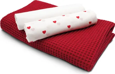 Produktbild von Herzen rot Set16 Waffelstoff Set  1x Waffelstoff + 2x  Baumwollstoff Druck und Uni  je 0,5m x 1,5m Stoffpaket DIY Projekt